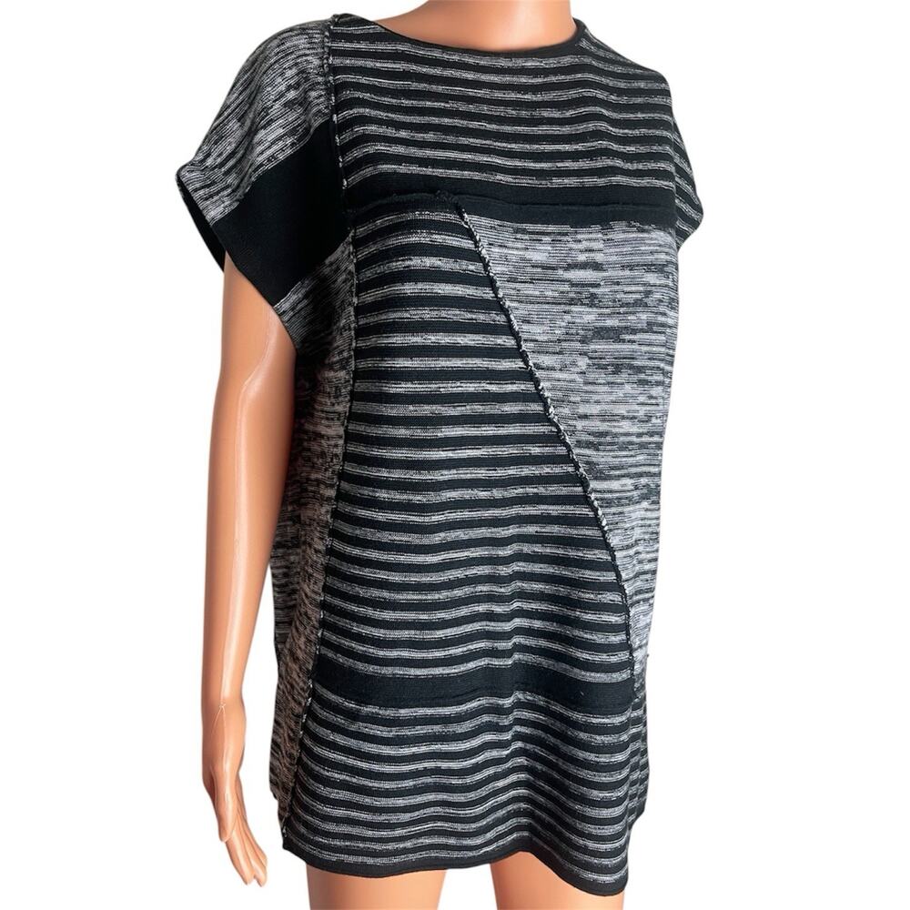 Pek & Peck Tunic Shirt Grey Black Knit Short Sleeves Oversized Top 100% Cotton M